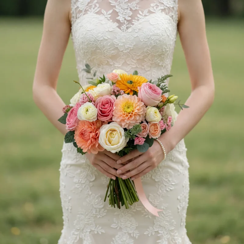 Dahlia Wedding Bouquets Peach Rose Sunrise