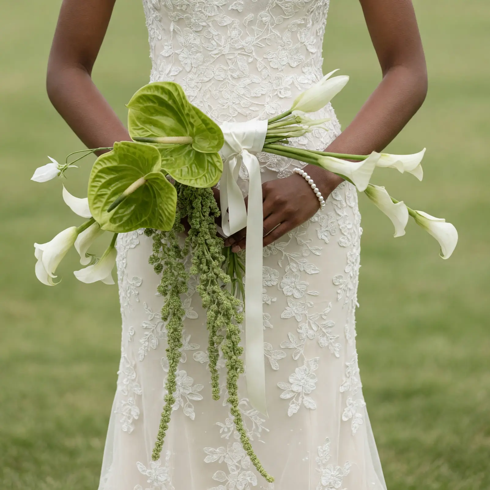 Green Tropical Calla Lily Cascade Bridal Bouquet