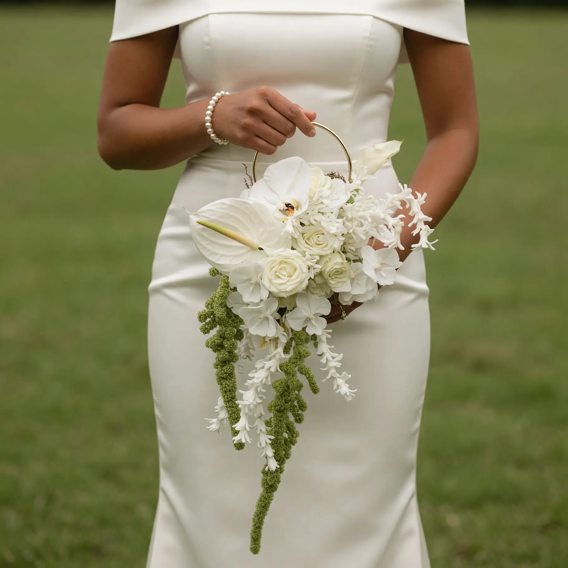 Ivory Botanical Gold Handle Bridal Bouquet