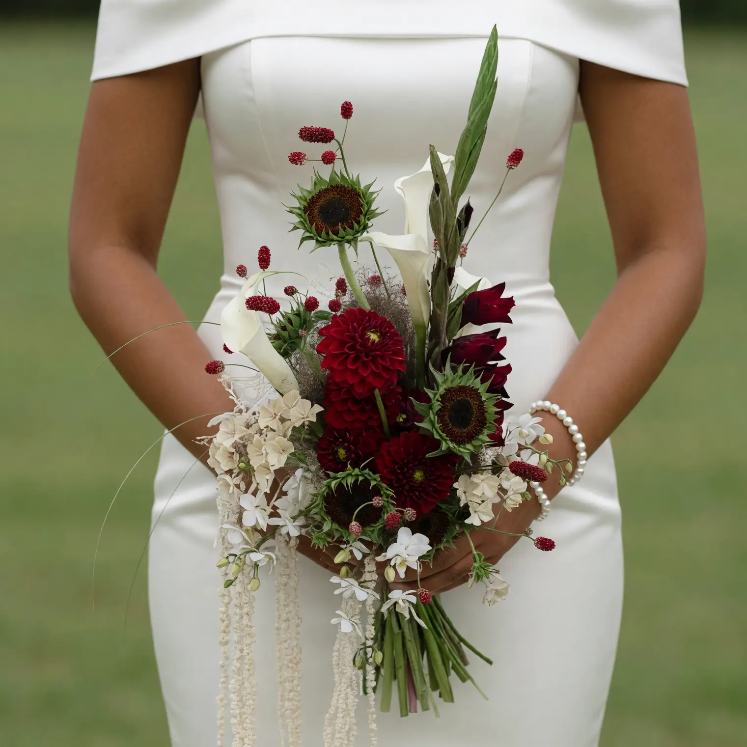 Burgundy Sunflower Boho Bridal Bouquet