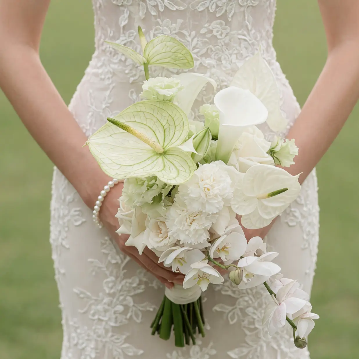 Ivory Anthurium and Orchid Bridal Bouquet