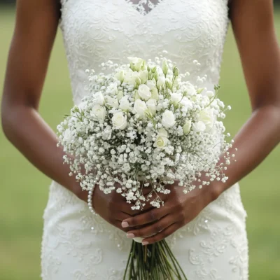 Baby's Breath Wedding Bouquets with white roses and delicate blooms for a romantic bride