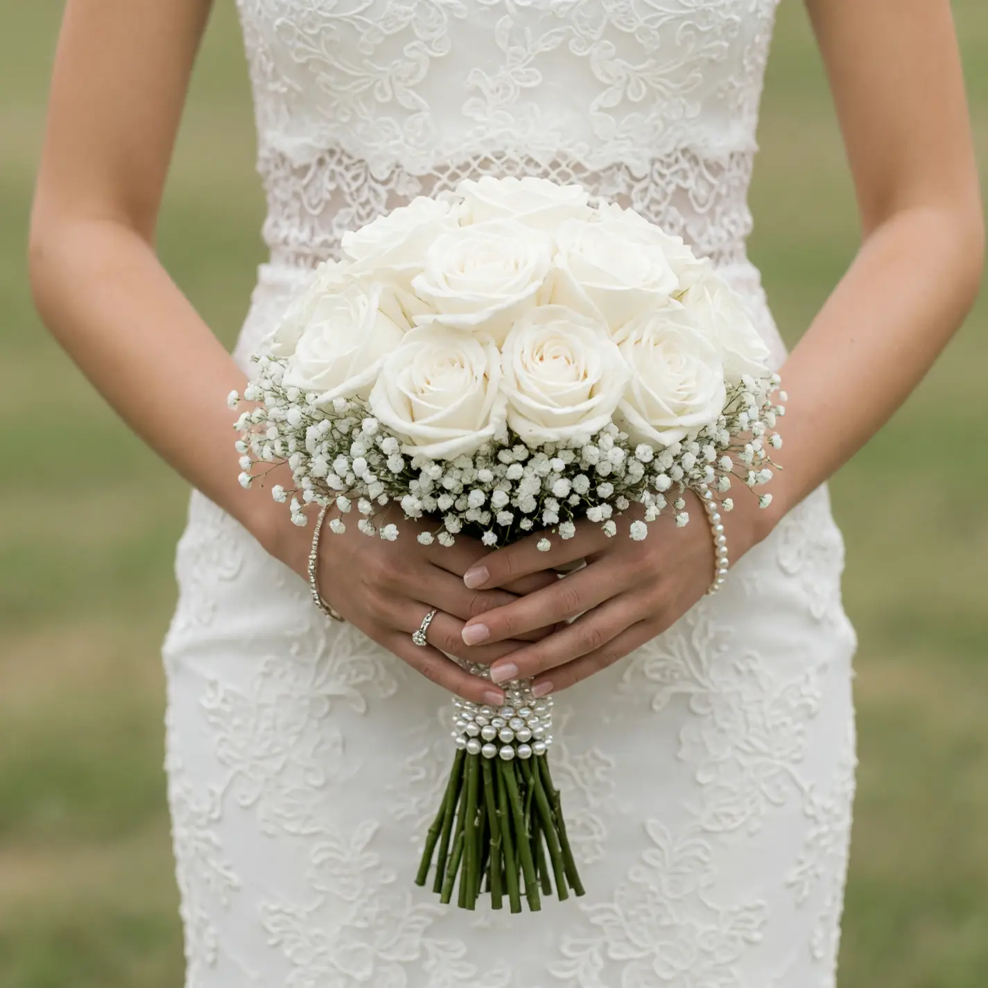 Blue and White Wedding Bouquets Pearl Petal Charm