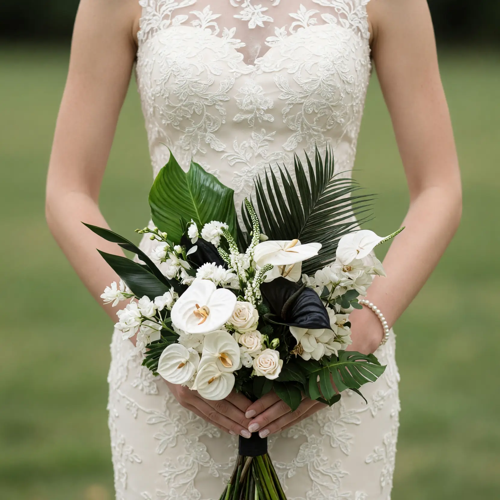 Tropical Black and White Bridal Bouquet