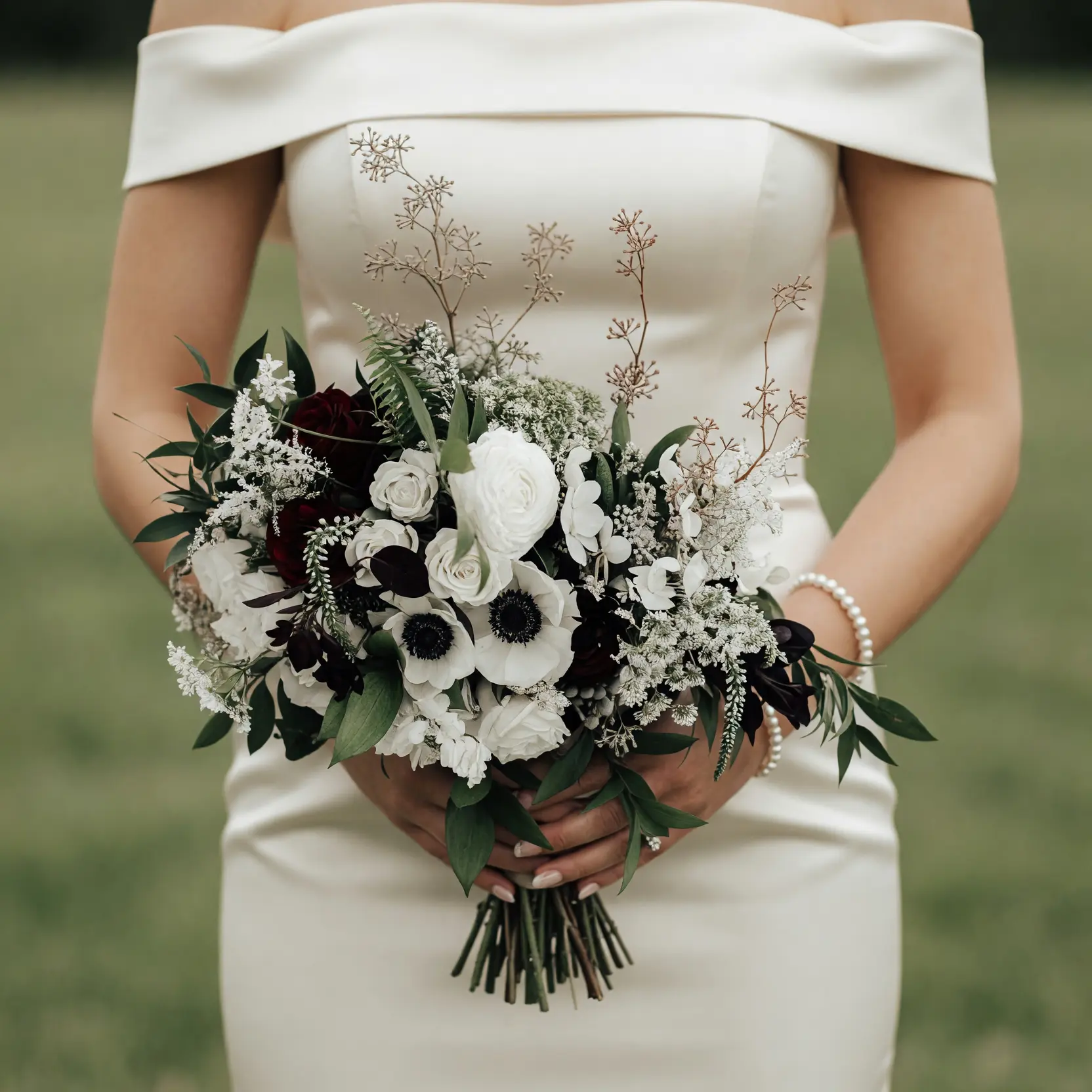Modern Black and White Garden Bridal Bouquet