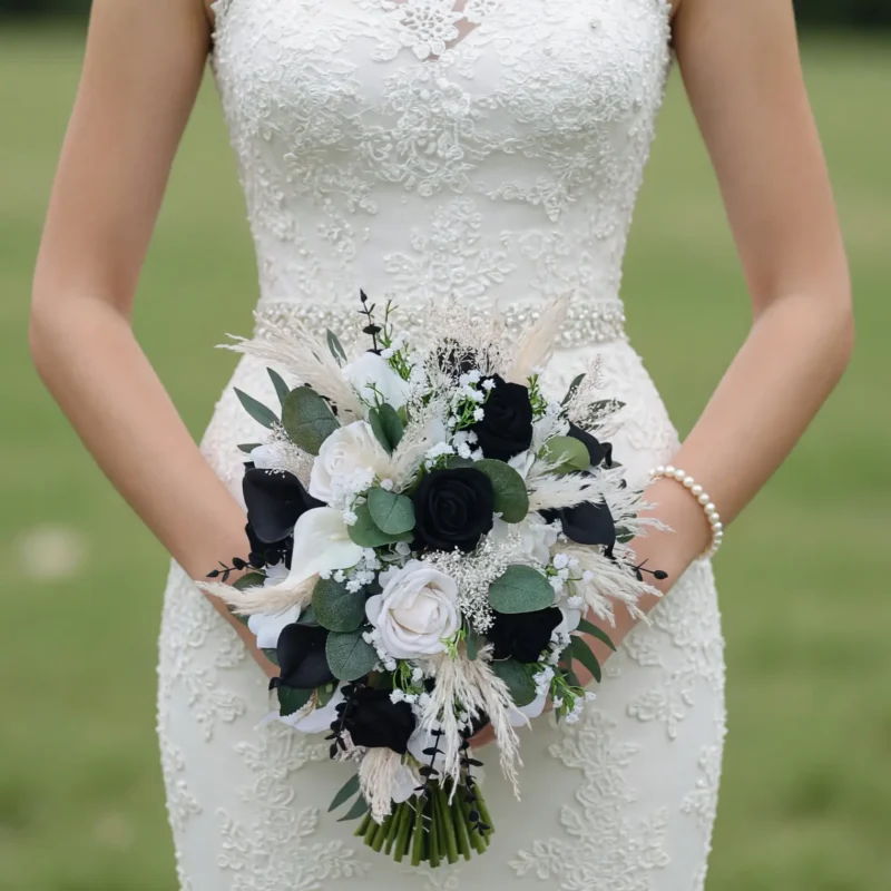 Black and White Wedding Bouquets Boho Noir Whisper
