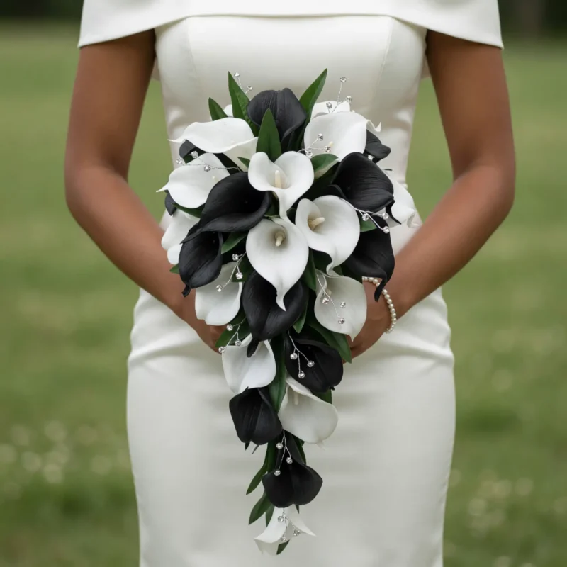 Black and White Wedding Bouquets Calla Cascade