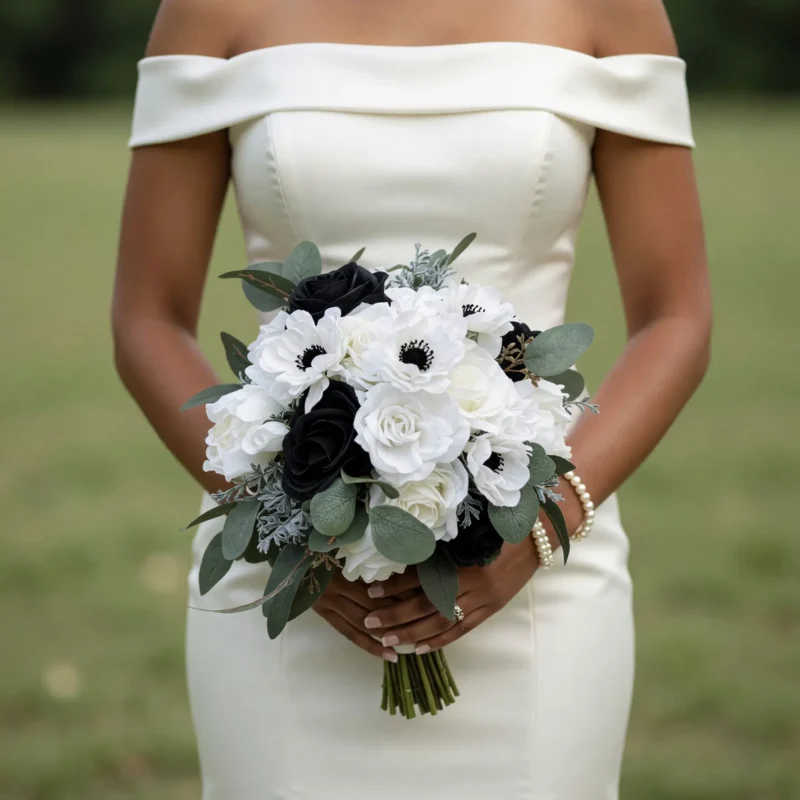 Black and White Wedding Bouquets Midnight Ivory Romance
