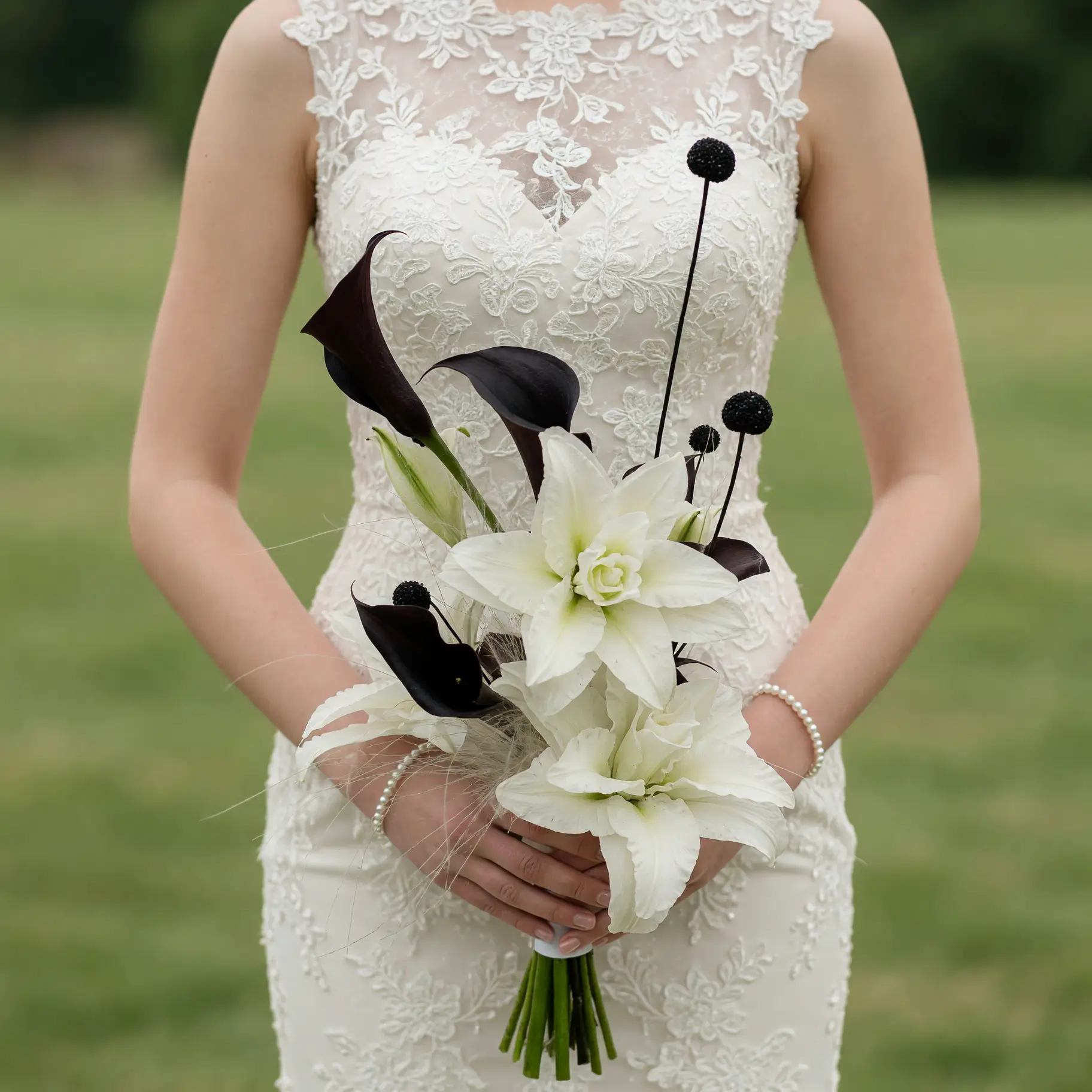 Ivory Lily and Black Calla Bridal Blooms