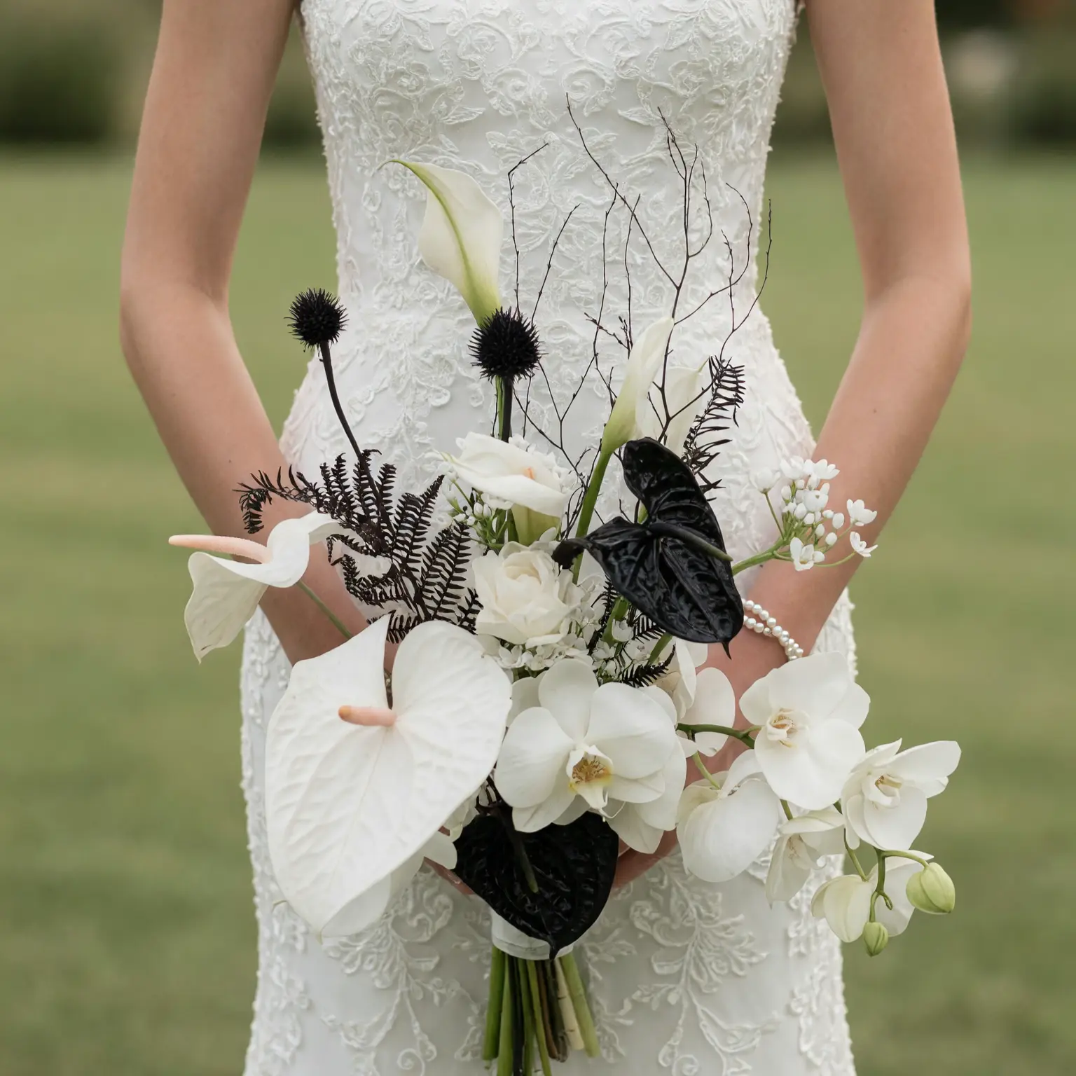 Bridal Blooms Black and White Wedding Bouquet