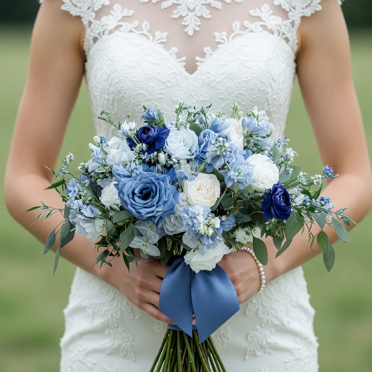 Blue and White Wedding Bouquets Midnight Romance