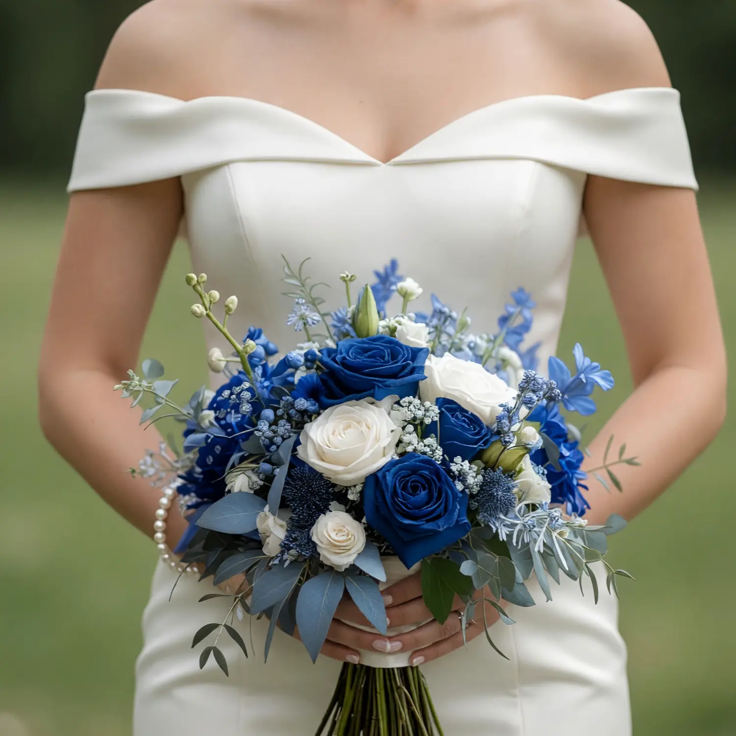 Blue and White Bridal Flowers Bouquets