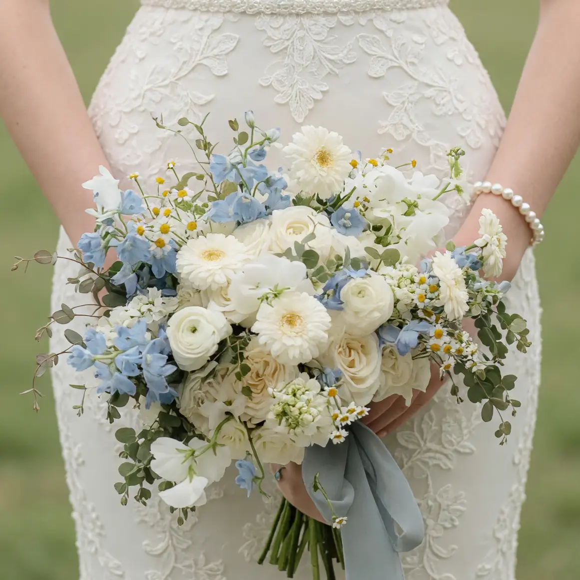 Blue and White Bridal Flowers Bouquets