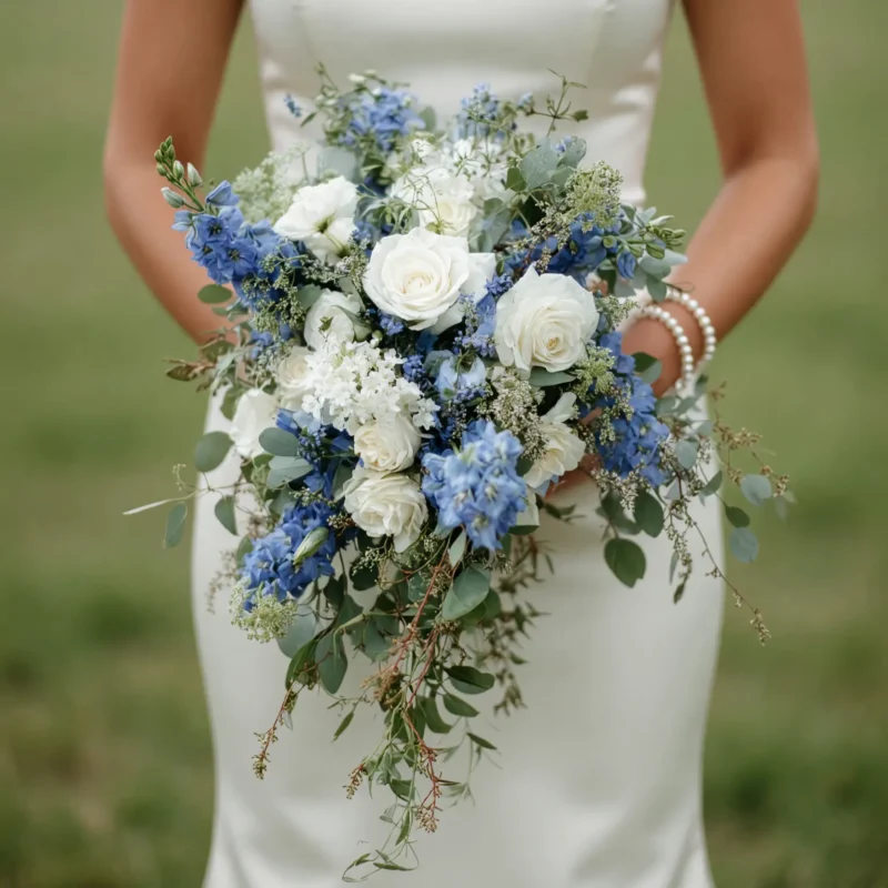 Blue and White Wedding Bouquets Wild Grace
