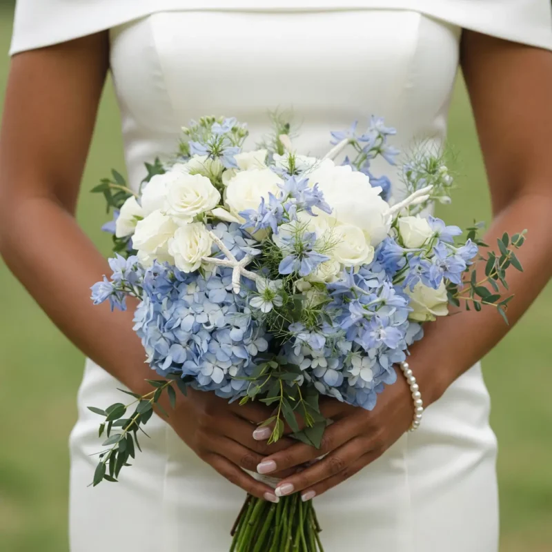Blue and White Wedding Bouquets Garden Whisper