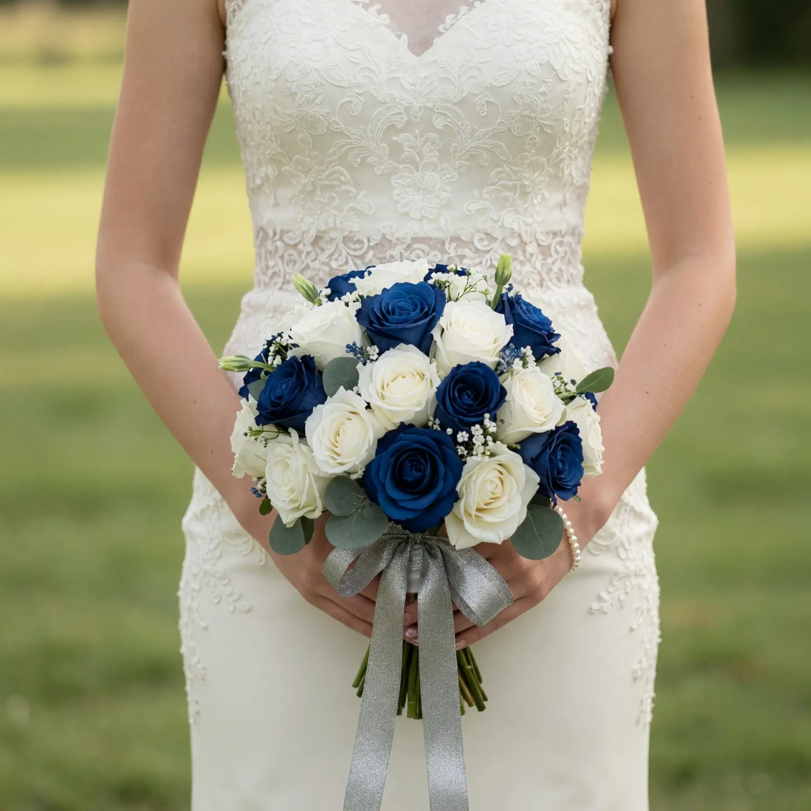 Navy Blue and Ivory Bridal Rose Bouquet