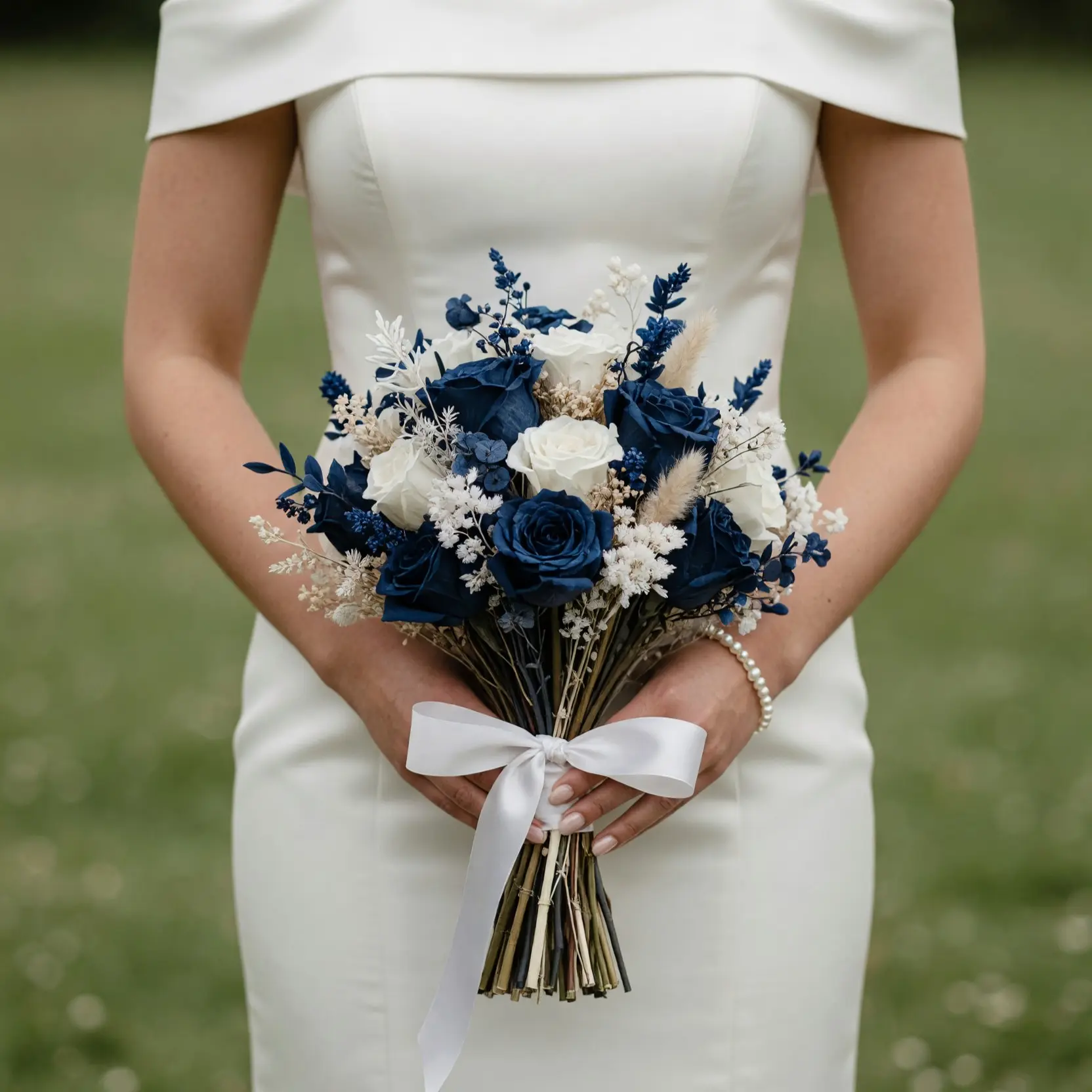 Navy and Ivory Bridal Flowers Bouquet