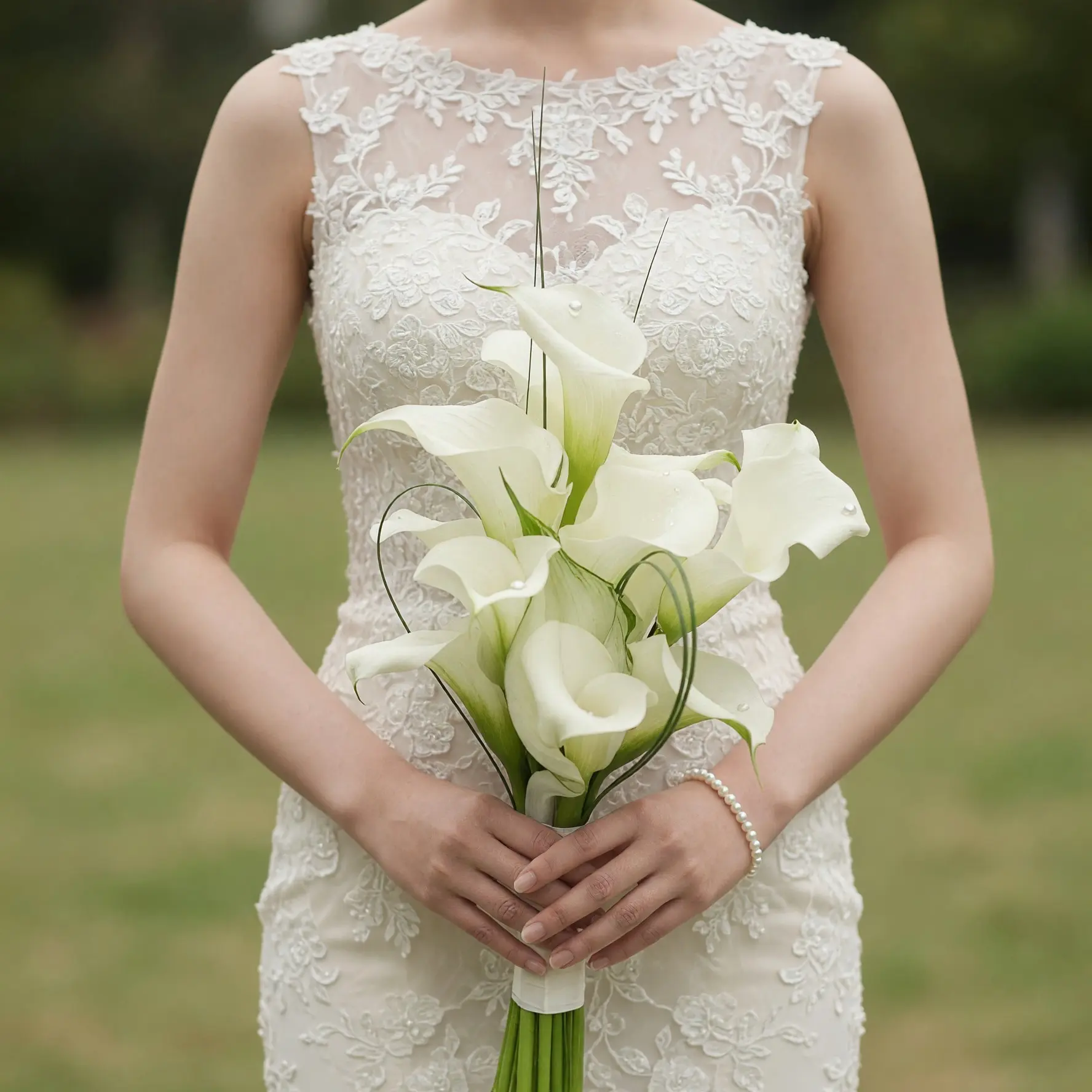 Bridal flowers bouquets with elegant ivory calla lilies for a romantic wedding bride