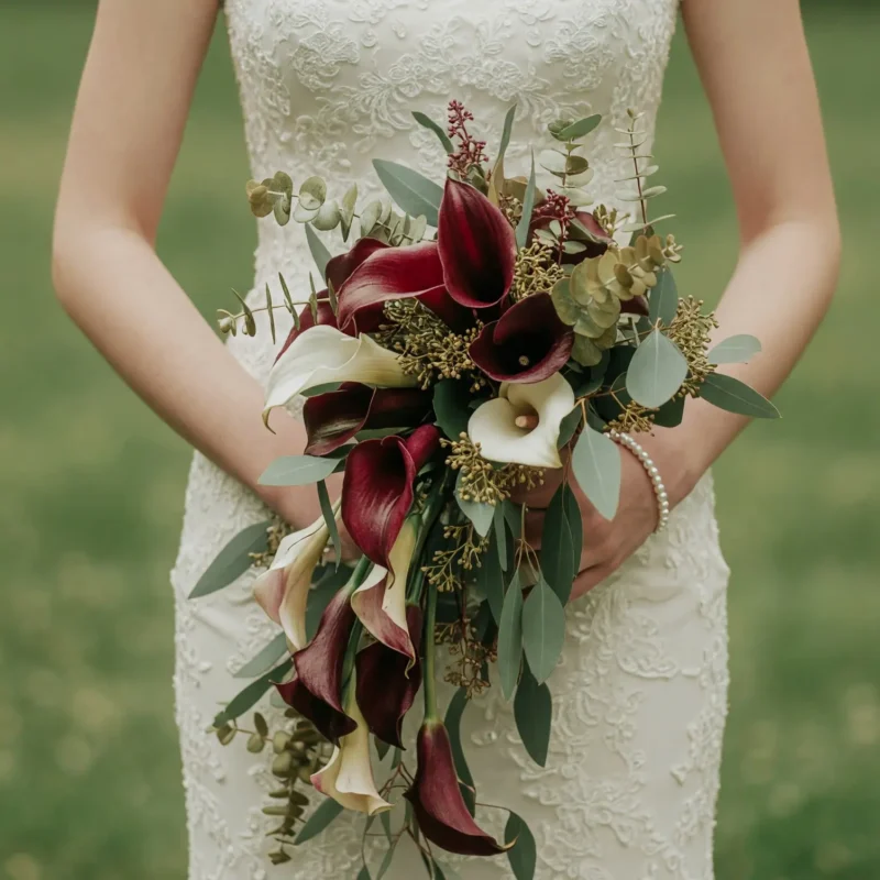 Calla Lily Wedding Bouquets Autumn Merlot Cascade