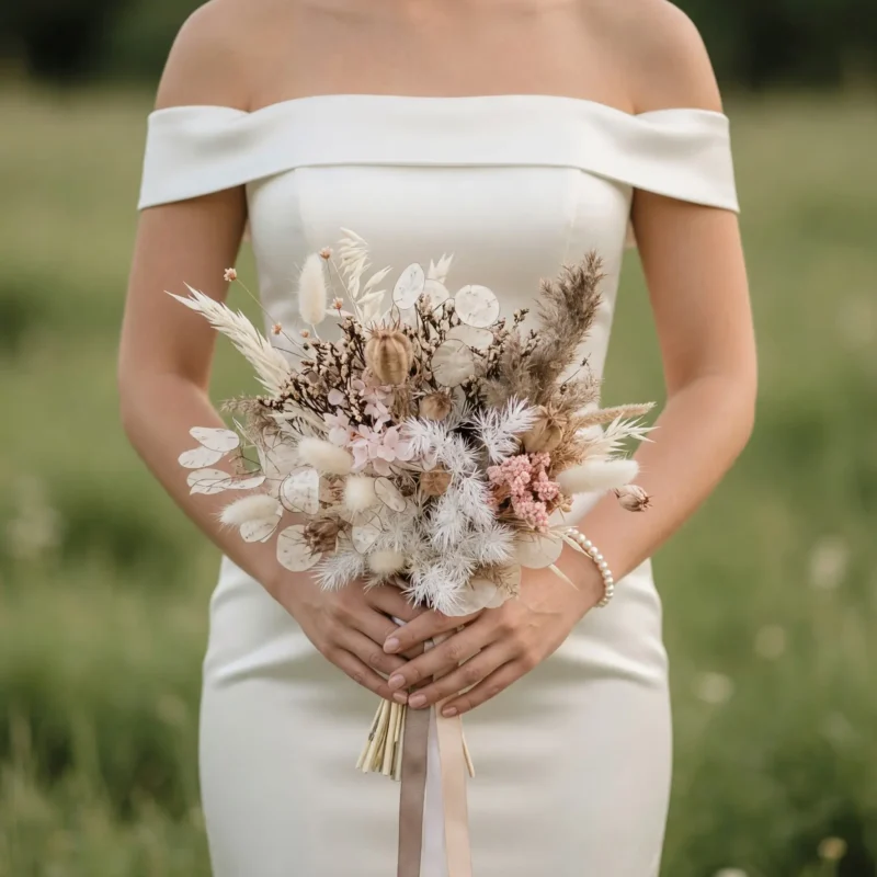 Dried Flower Wedding Bouquets Pale Woodland Poise