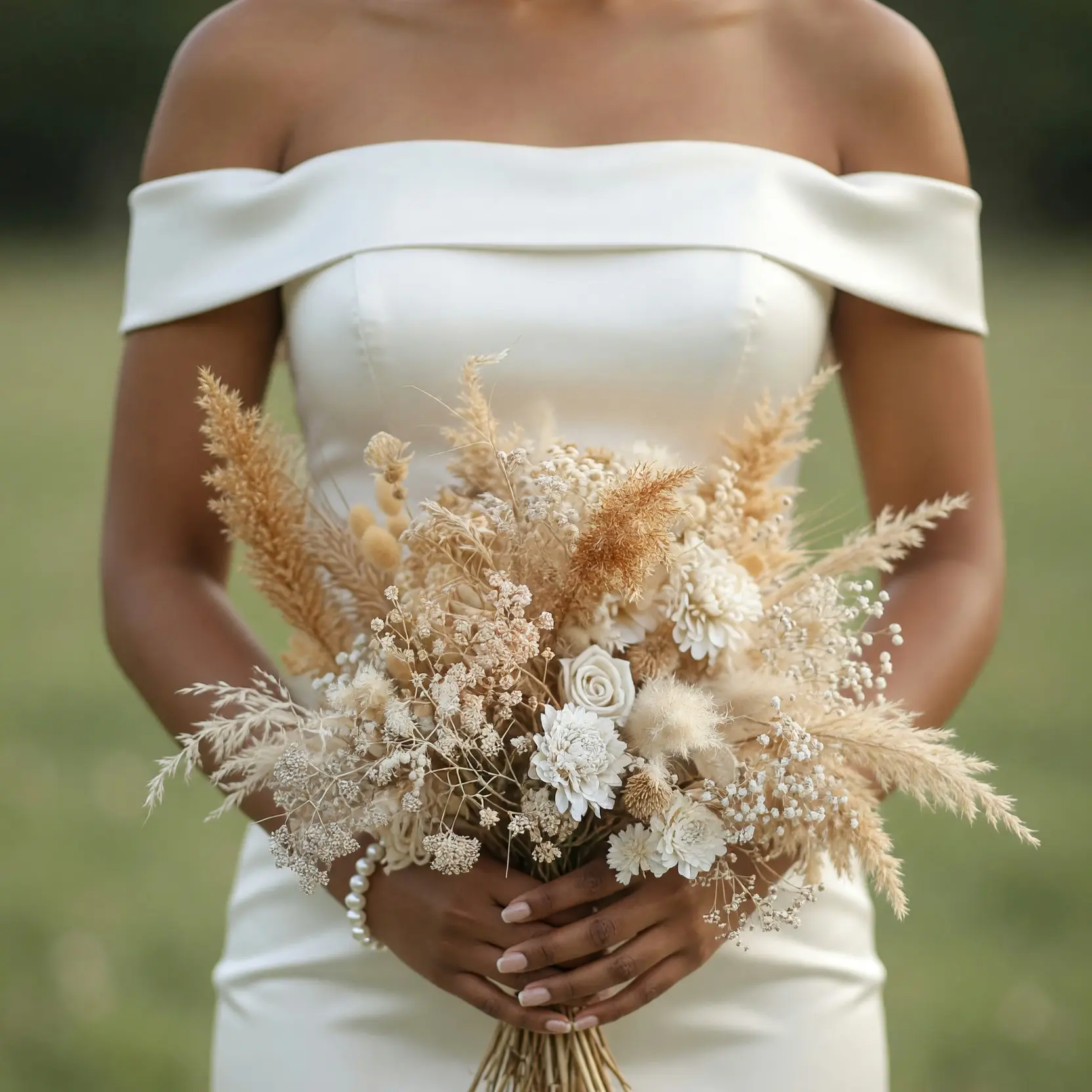 Golden Ivory Dried Meadow Wedding Bouquet