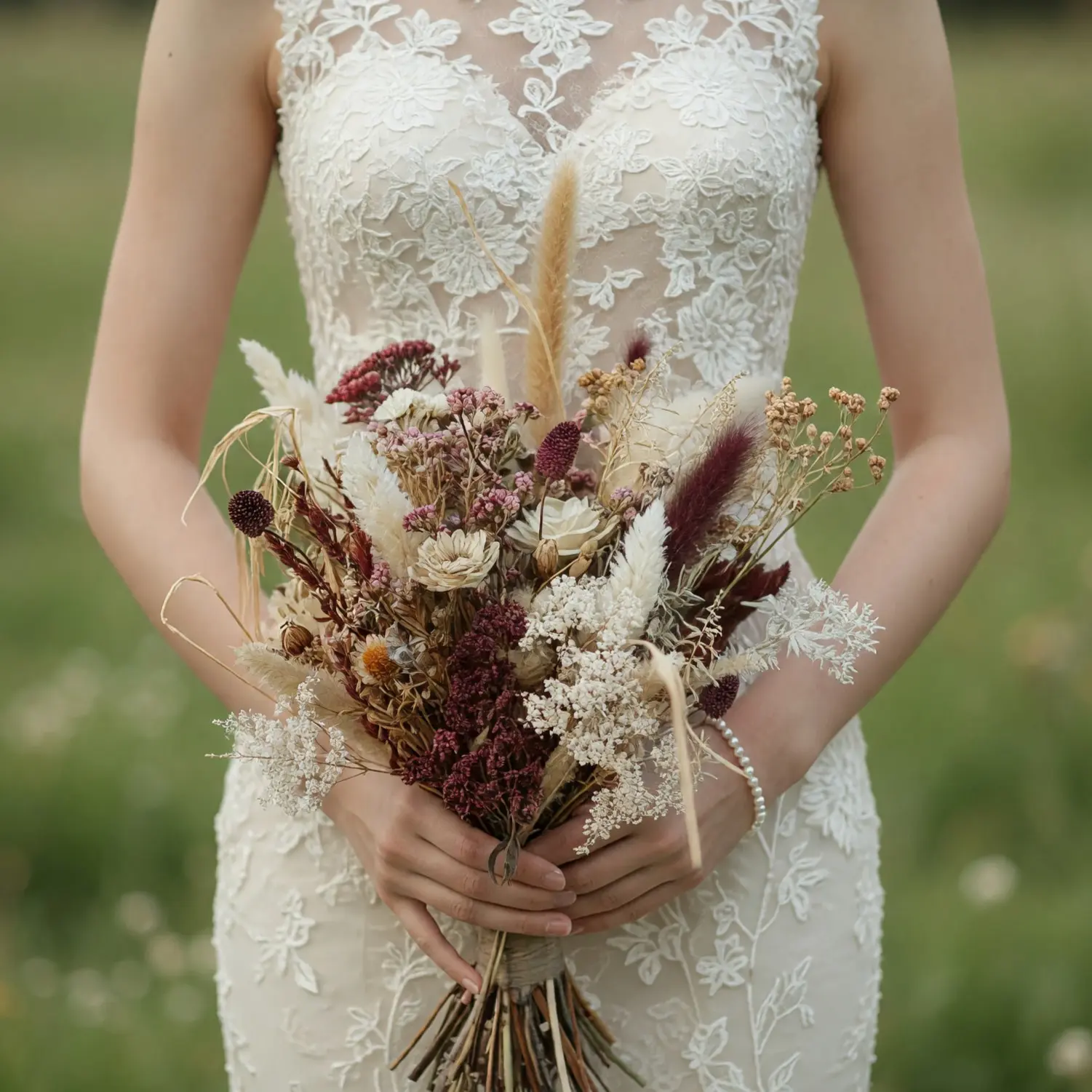 Burgundy Wheat Dried Wedding Bouquet