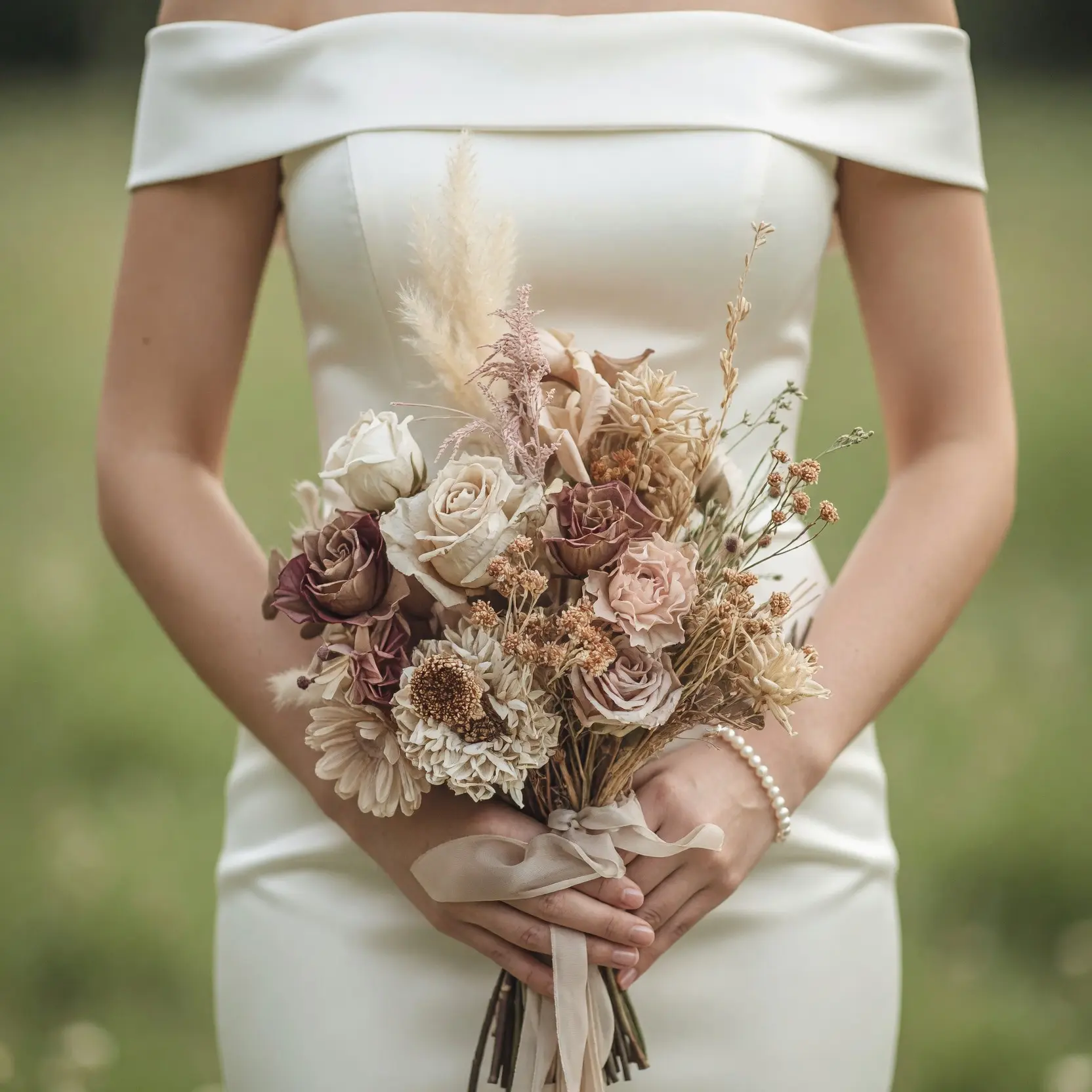 Mocha Rose Dried Wedding Bouquet
