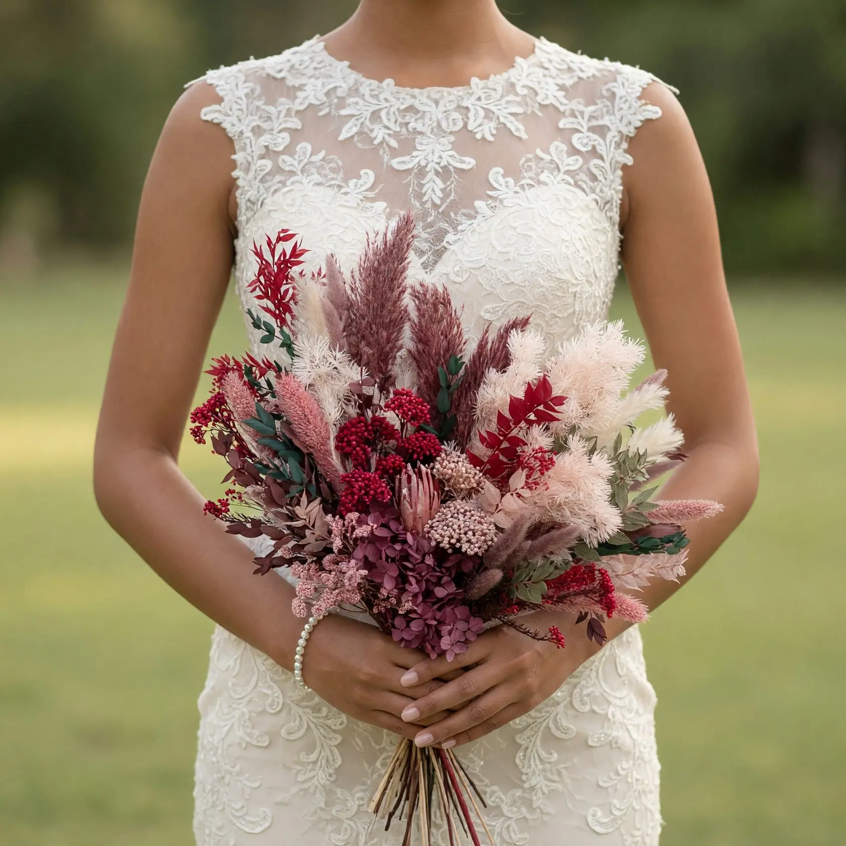 Crimson Berry Dried Wedding Bouquet