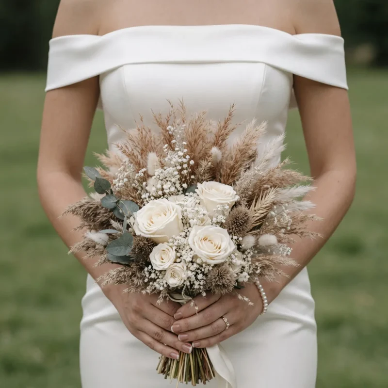 Dried Flower Wedding Bouquets Ivory Eucalyptus Meadow