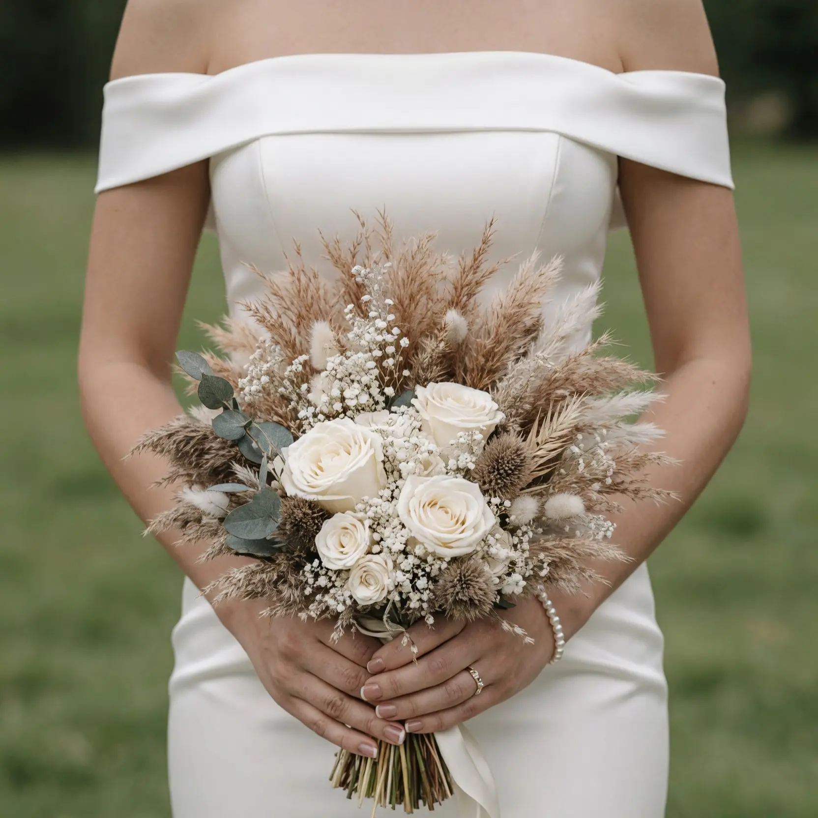 Ivory Dried Wedding Bouquet With Eucalyptus