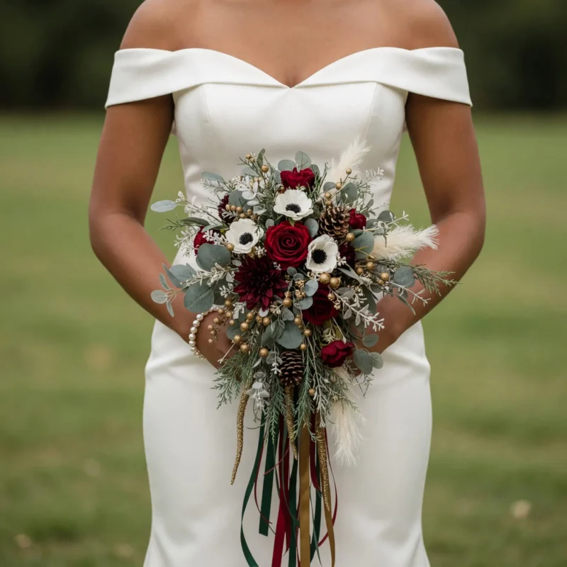 Christmas & Winter Wedding Bouquets – Garnet Gold Cascade