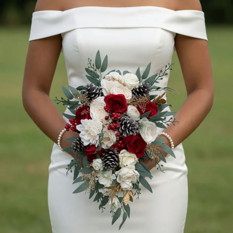 Christmas & Winter Wedding Bouquets Ruby Frost Cascade
