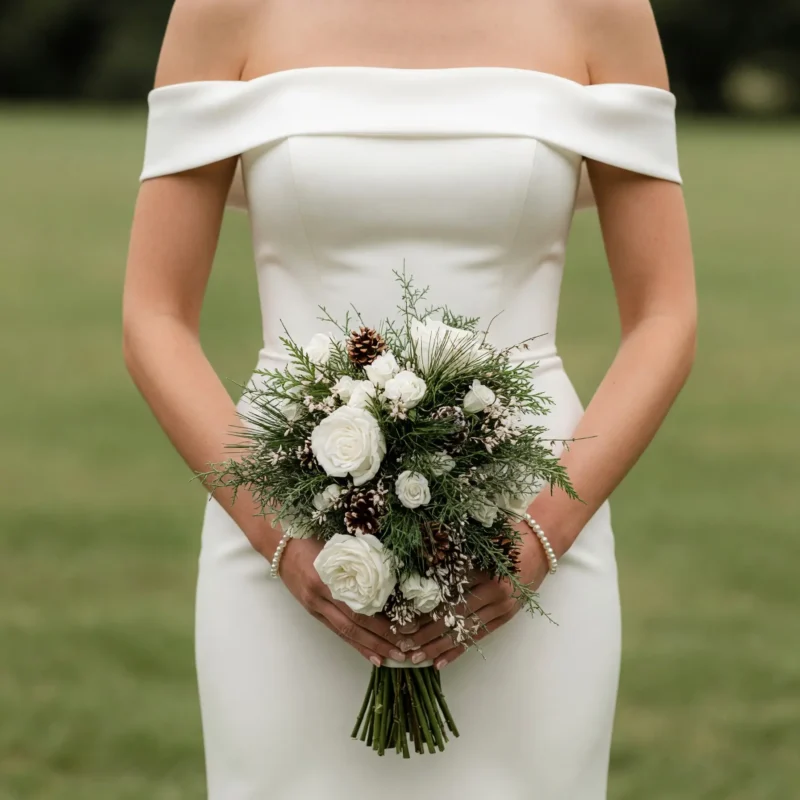 Christmas & Winter Wedding Bouquets Evergreen Ivory