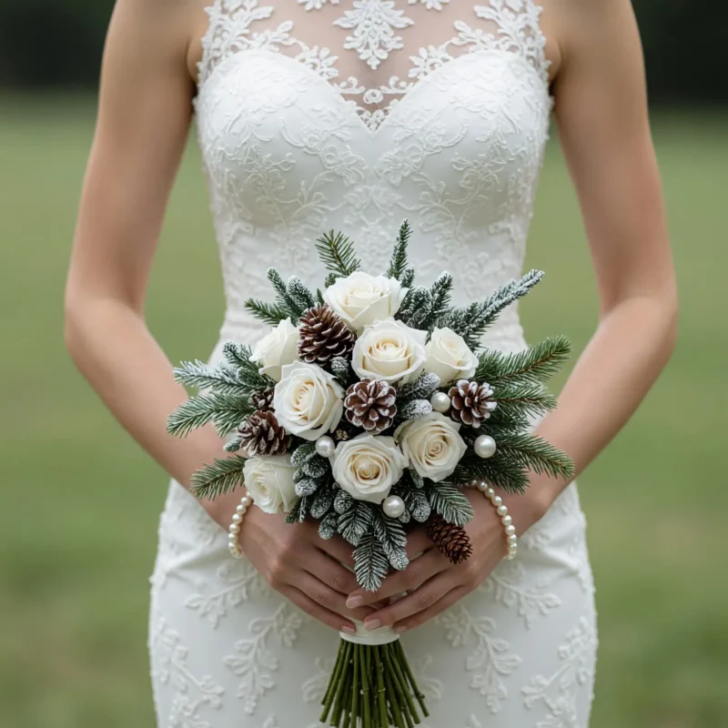 Christmas & Winter Wedding Bouquets Snow-Kissed Evergreen Romance