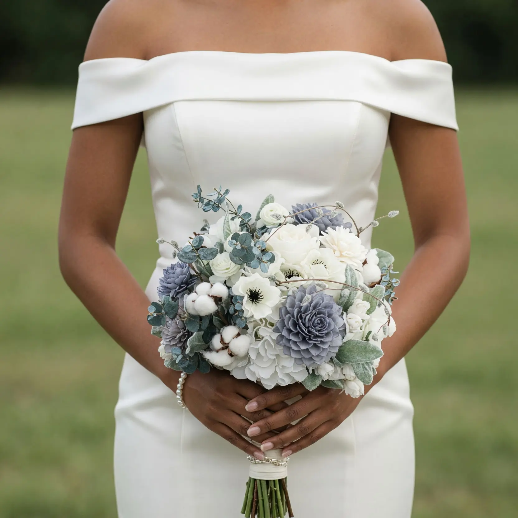 Silver Cotton Winter Bridal Flowers Bouquet