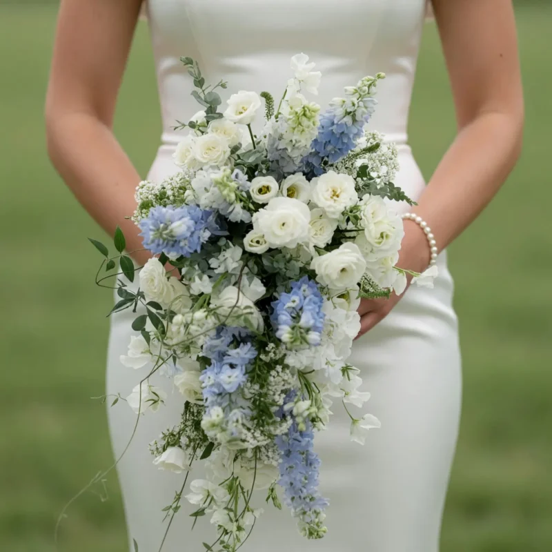 Garden Style Wedding Bouquets Blue Cascade