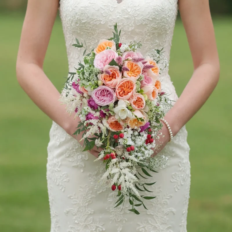 Garden Style Wedding Bouquets Peach Berry