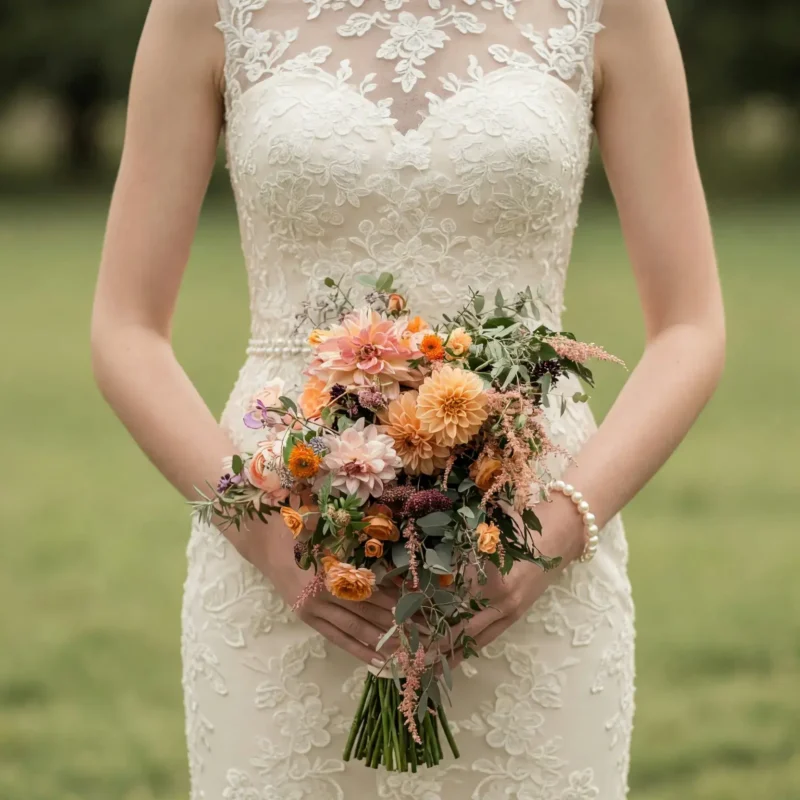 Fall Wedding Bouquets Peach Dahlia Meadow
