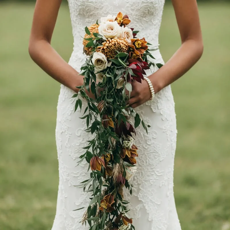 Fall Wedding Bouquets Golden Forest Cascade