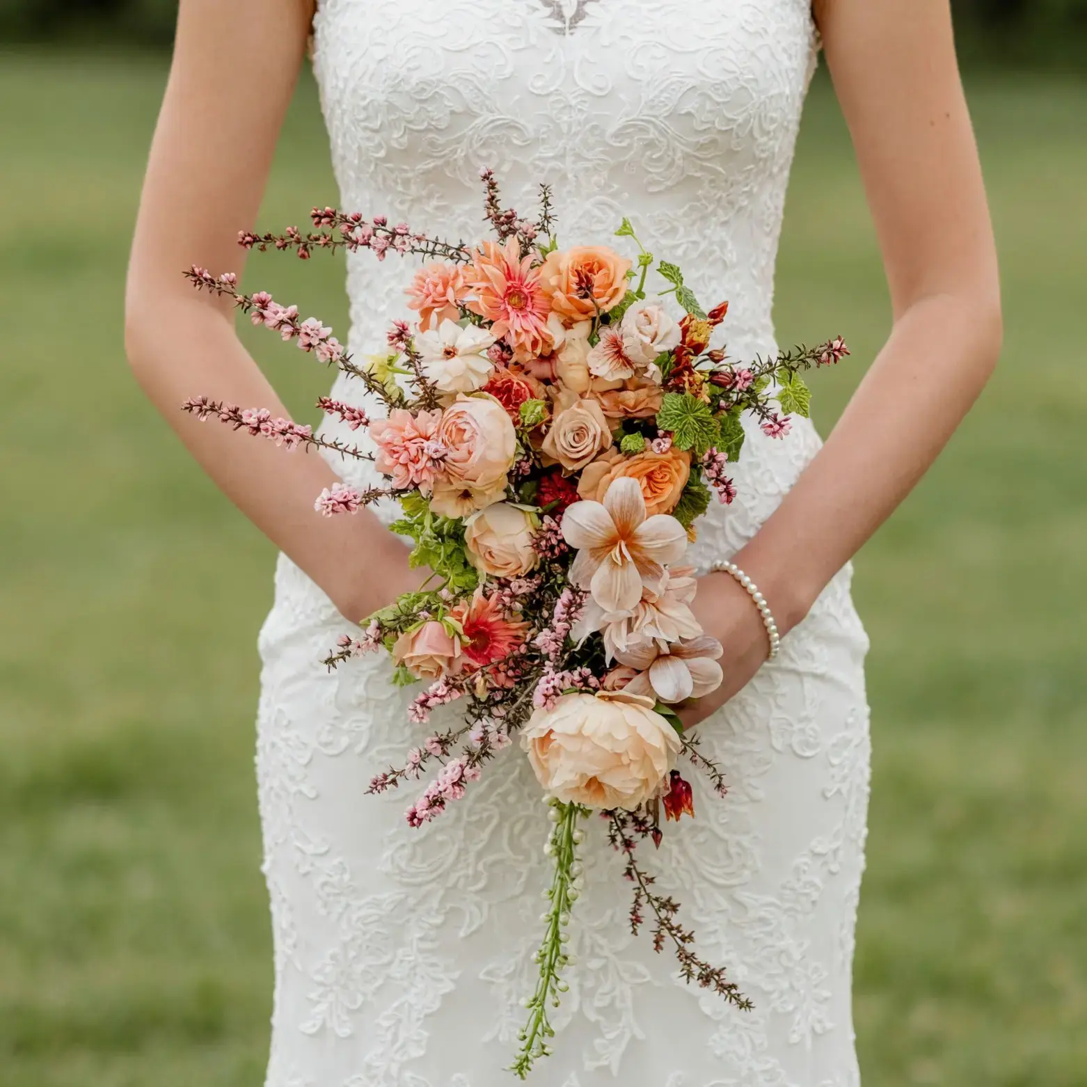 Fall Wedding Bouquets Peach Blossom Cascade