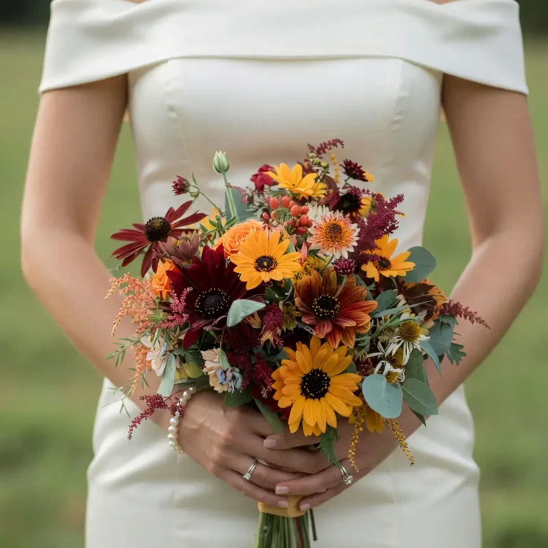 Fall Wedding Bouquets Amber Wildflower Glow