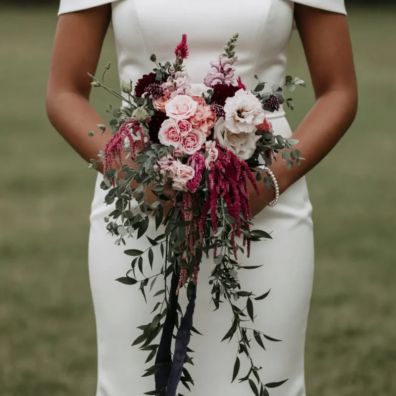 Fall Wedding Bouquets Blush Burgundy Cascade