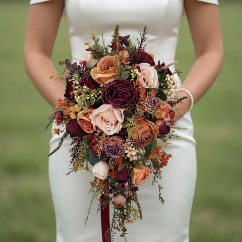 Fall Wedding Bouquets Burgundy Rose Cascade