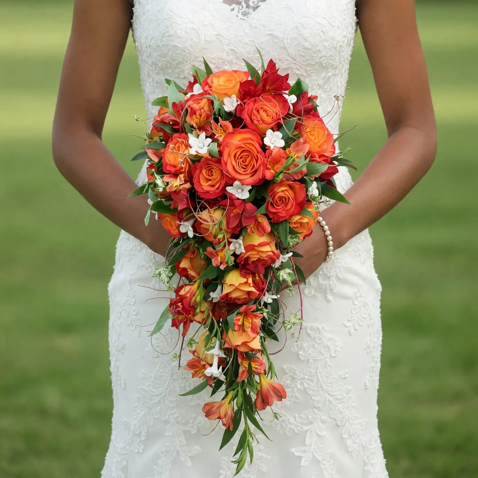 Fall Wedding Bouquets Sunset Rose Cascade