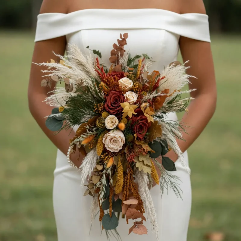 Fall Wedding Bouquets Pampas Rose Cascade
