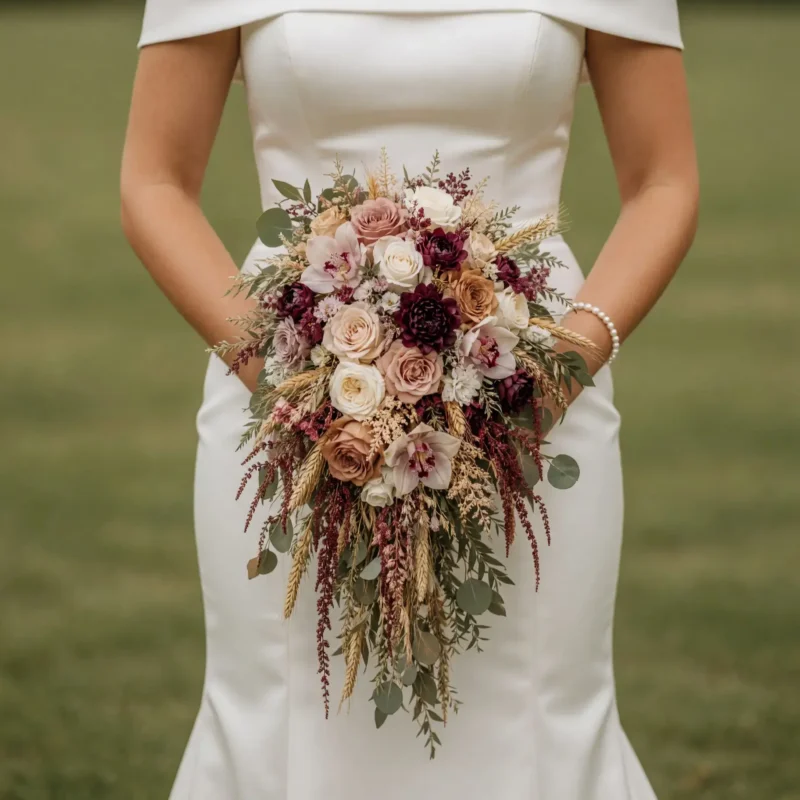 Fall Wedding Bouquets Dusty Rose Harvest Cascade