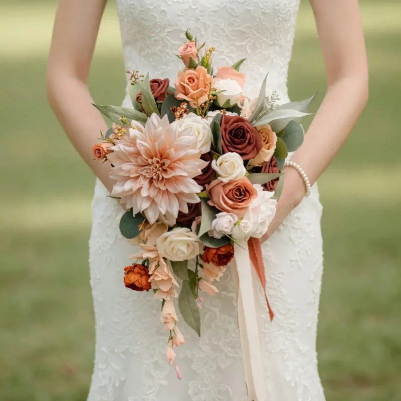 Fall Wedding Bouquets Peach Velvet Cascade