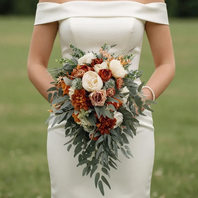 Fall Wedding Bouquets Copper Sage Veil
