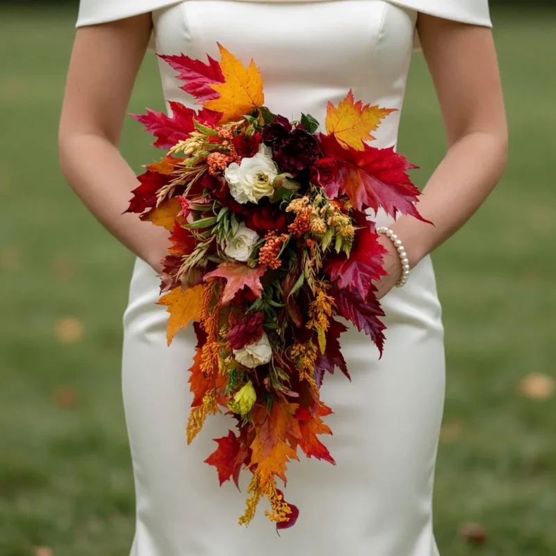 Fall Wedding Bouquets Maple Flame Cascade