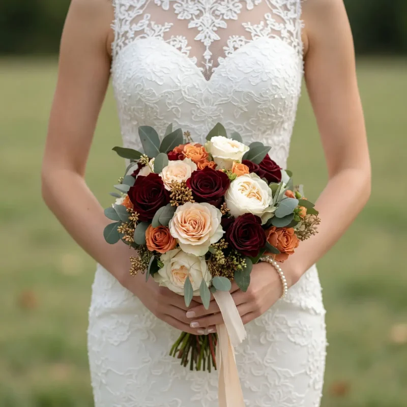 Fall Wedding Bouquets Burgundy Champagne